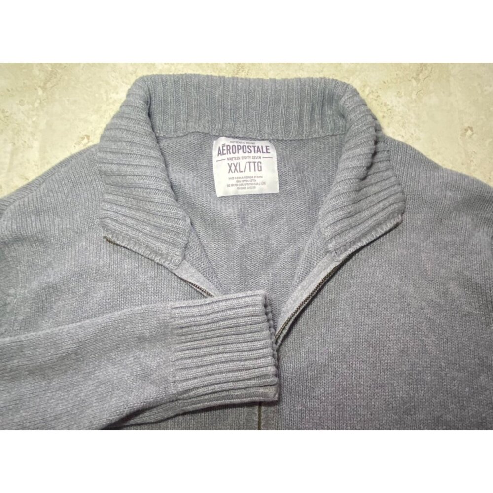 Aeropostale Gray Full-Zip‎ Cardigan Sweater Ribbed Hem Cuffs Warm Preppy